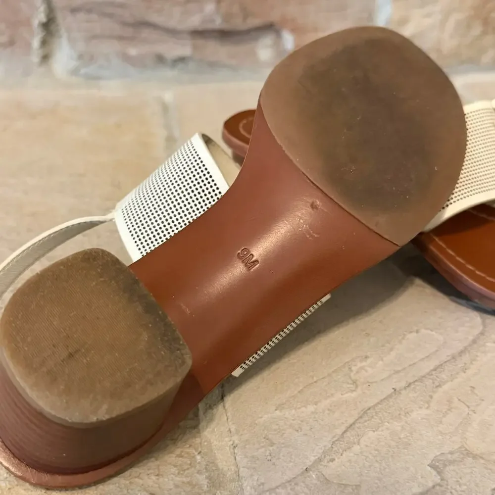 Tory Burch Lowell 2 White Leather Block Heel Sandals Size 9M Old Money Euro Chic